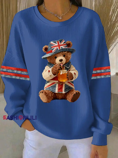 Women’s British style Print Casual Sweatshirt Blue / S