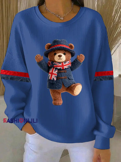 Women’s British Style Print Casual Sweatshirt Blue / S