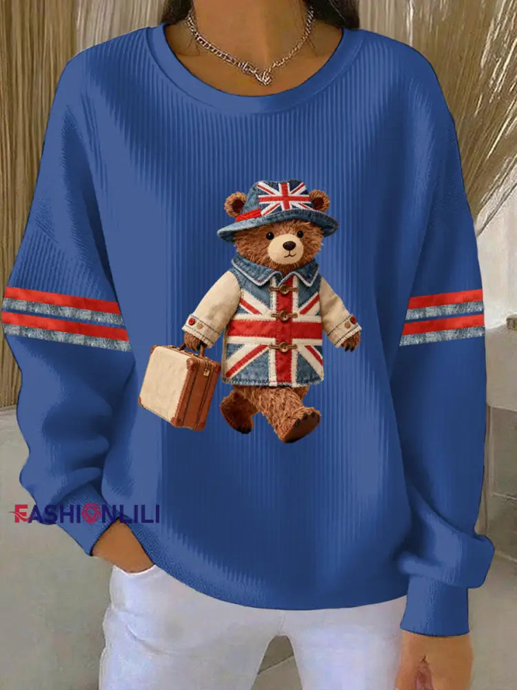 Women’s British style Print Casual Sweatshirt Blue / S