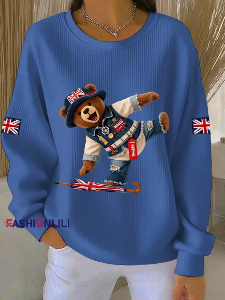 Women’s British style Print Casual Sweatshirt Blue / S
