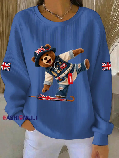 Women’s British style Print Casual Sweatshirt Blue / S