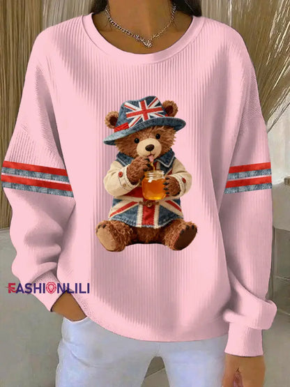 Women’s British style Print Casual Sweatshirt Pink / S