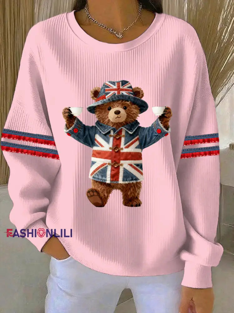 Women’s British style Print Casual Sweatshirt Pink / S