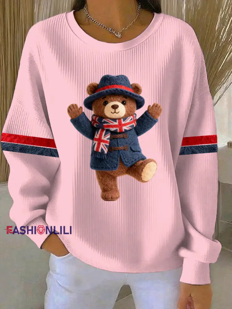 Women’s British Style Print Casual Sweatshirt Pink / S