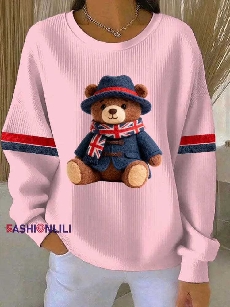 Women’s British Style Print Casual Sweatshirt Pink / S