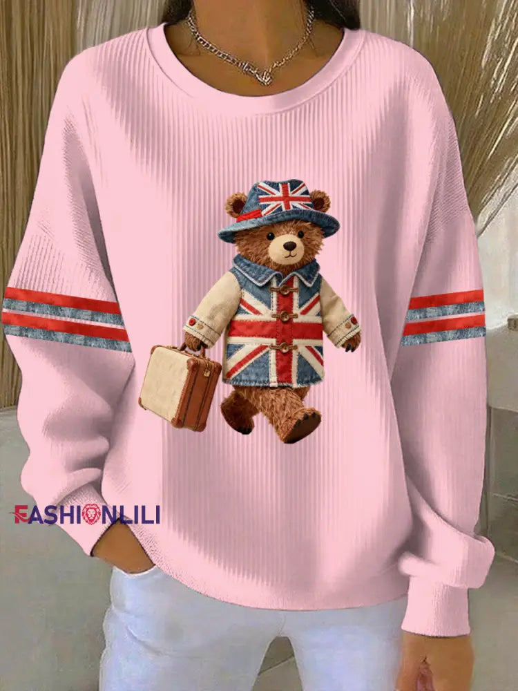 Women’s British style Print Casual Sweatshirt Pink / S