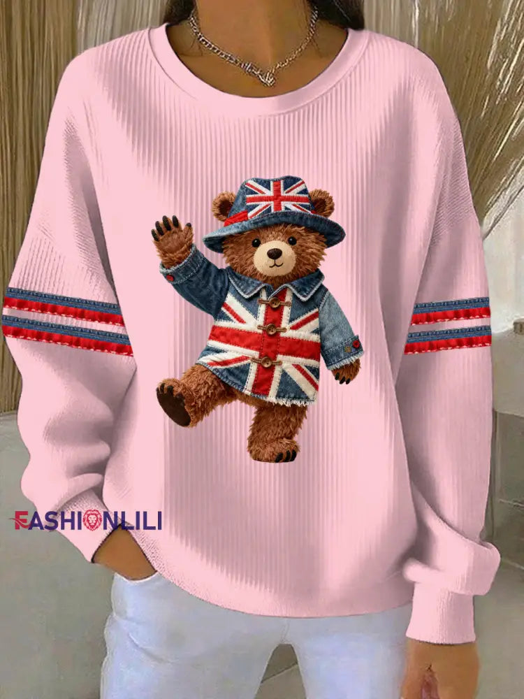 Women’s British style Print Casual Sweatshirt Pink / S