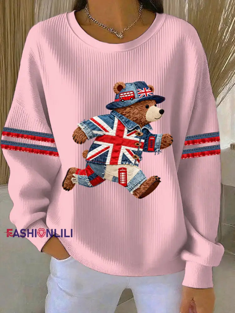 Women’s British style Print Casual Sweatshirt Pink / S
