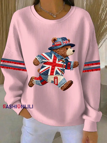 Women’s British style Print Casual Sweatshirt Pink / S