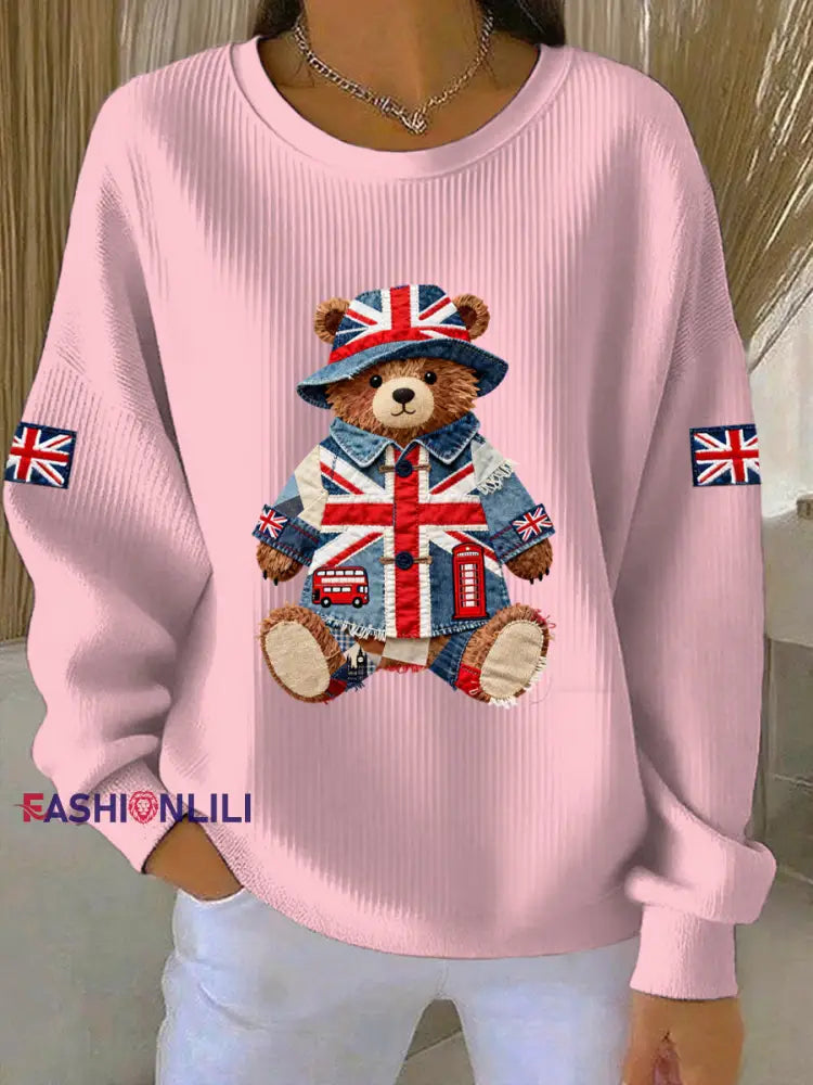 Women’s British style Print Casual Sweatshirt Pink / S
