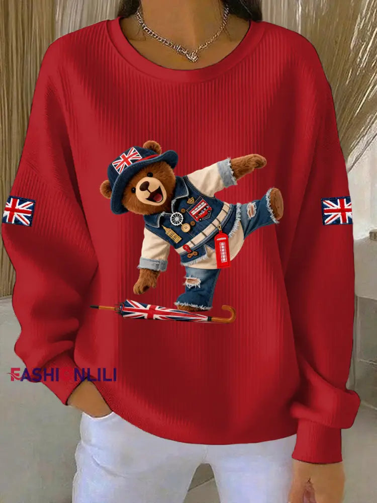 Women’s British style Print Casual Sweatshirt Red / S