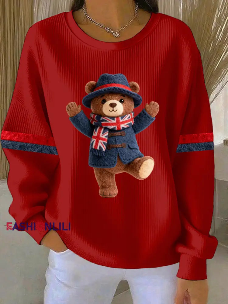 Women’s British Style Print Casual Sweatshirt Red / S