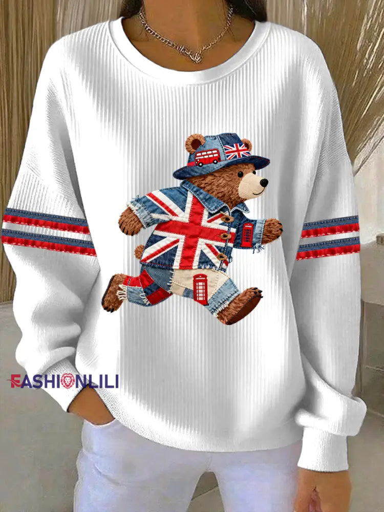Women’s British style Print Casual Sweatshirt White / S