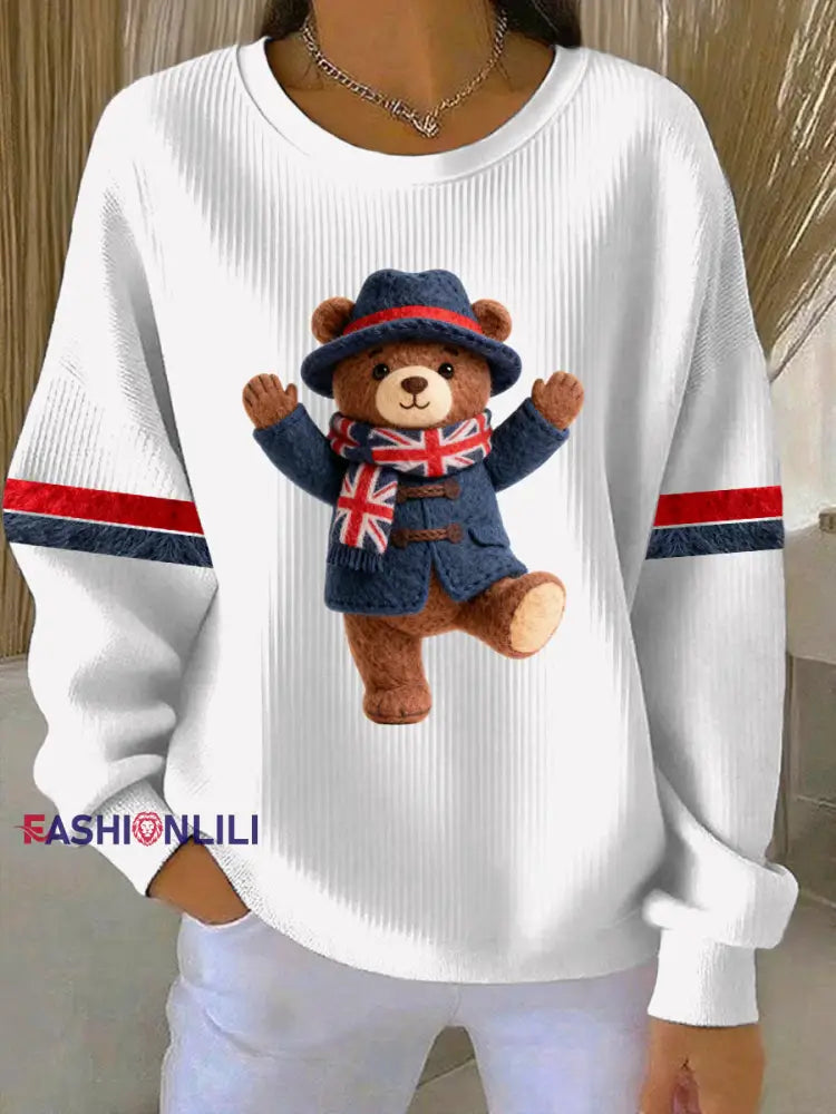 Women’s British Style Print Casual Sweatshirt White / S