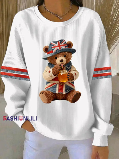 Women’s British style Print Casual Sweatshirt White / S