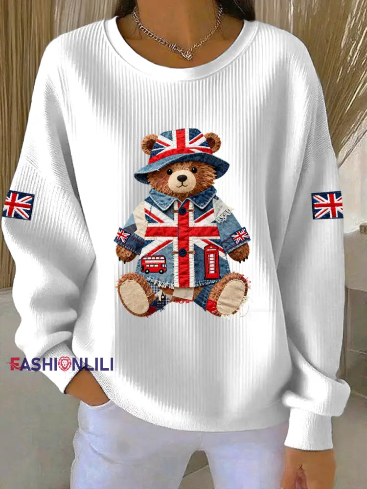 Women’s British style Print Casual Sweatshirt White / S