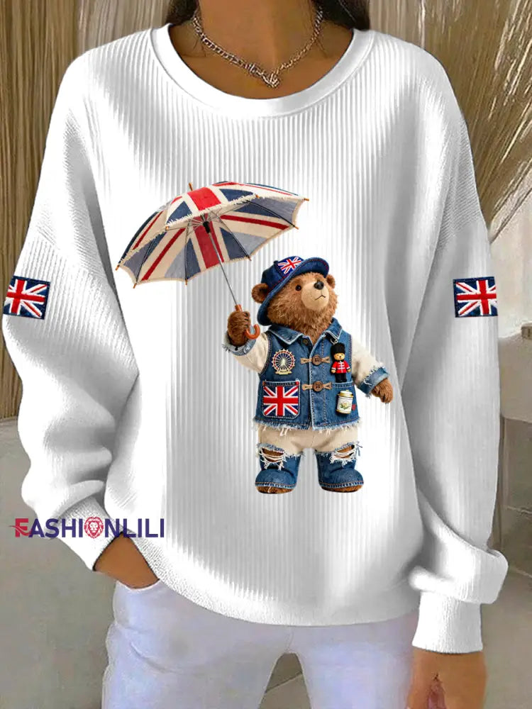 Women’s British style Print Casual Sweatshirt White / S