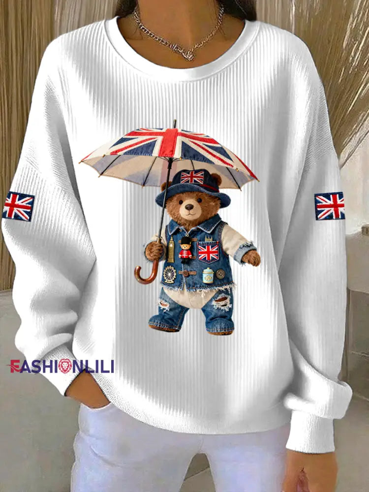 Women’s British style Print Casual Sweatshirt White / S