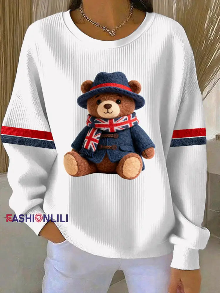 Women’s British Style Print Casual Sweatshirt White / S