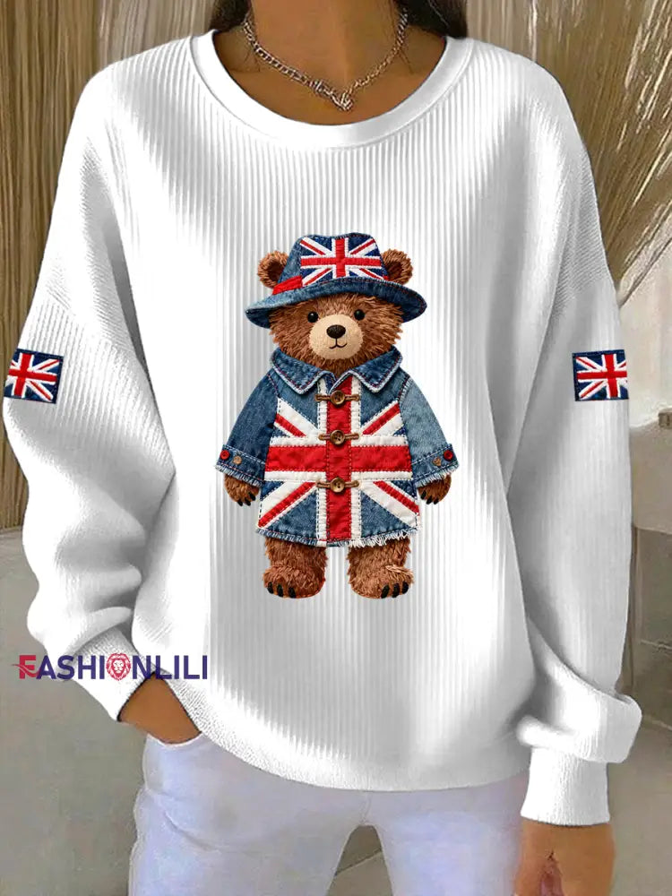 Women’s British style Print Casual Sweatshirt White / S