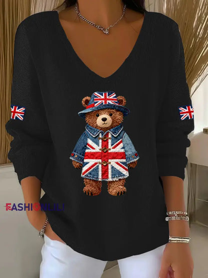 Women’s British style Printed Casual Top Black / S