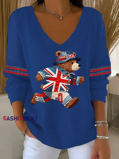 Women’s British style Printed Casual Top Blue / S