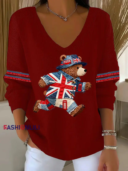 Women’s British style Printed Casual Top Red / S