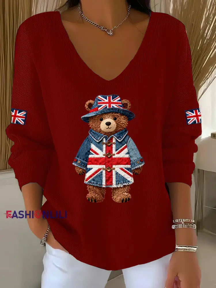 Women’s British style Printed Casual Top Red / S