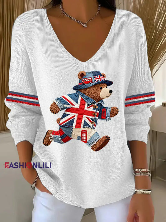 Women’s British style Printed Casual Top White / S