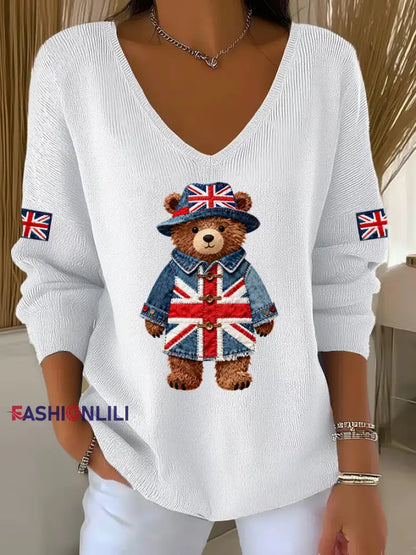 Women’s British style Printed Casual Top White / S