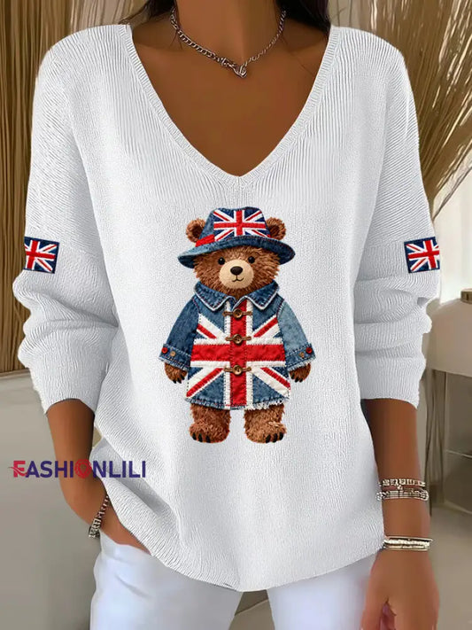 Women’s British style Printed Casual Top White / S