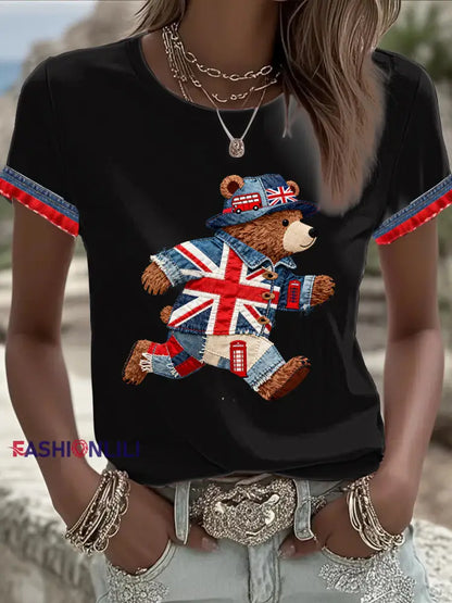 Women’s British style Printed T-shirt Black / S