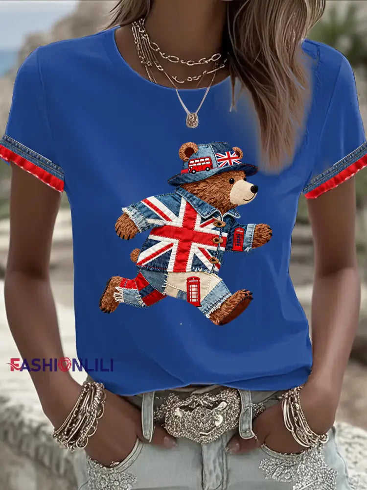 Women’s British style Printed T-shirt Blue / S