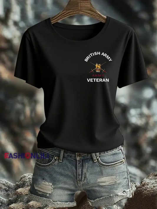 Women’s British Veteran Iron On Short Sleeve T Shirt Black / S