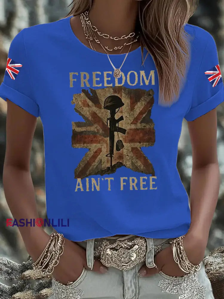 Women’s British Veteran Iron On Short Sleeve T Shirt Blue / S