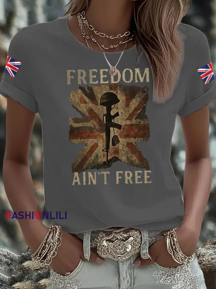 Women’s British Veteran Iron On Short Sleeve T Shirt Dark Gray / S