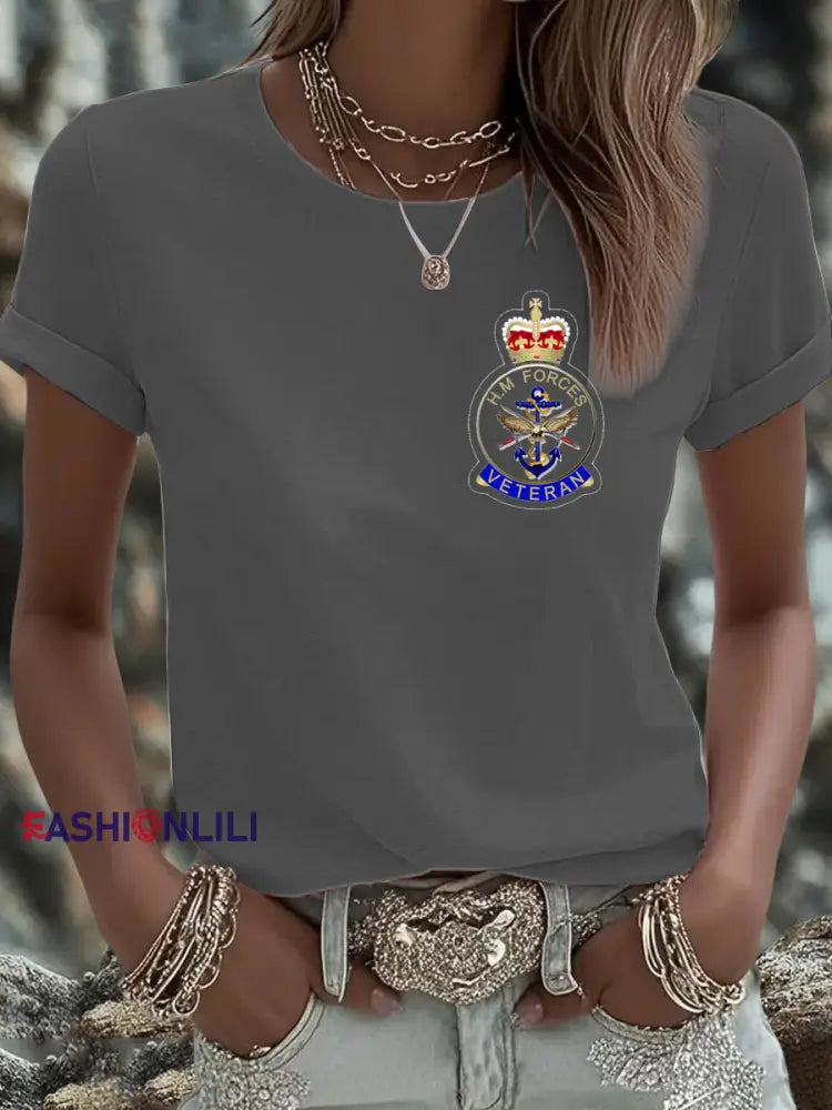 Women’s British Veteran Iron On Short Sleeve T Shirt Dark Gray / S