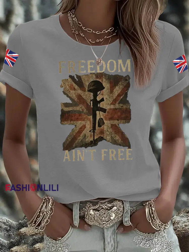 Women’s British Veteran Iron On Short Sleeve T Shirt Light Gray / S