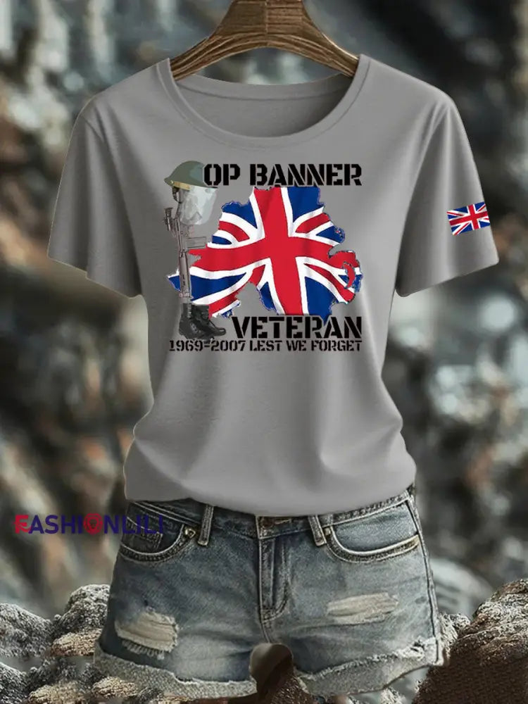 Women’s British Veteran Iron On Short Sleeve T Shirt Light Gray / S