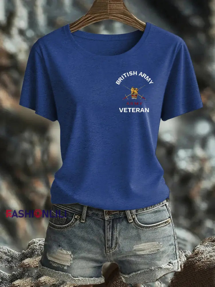 Women’s British Veteran Iron On Short Sleeve T Shirt Navy Blue / S