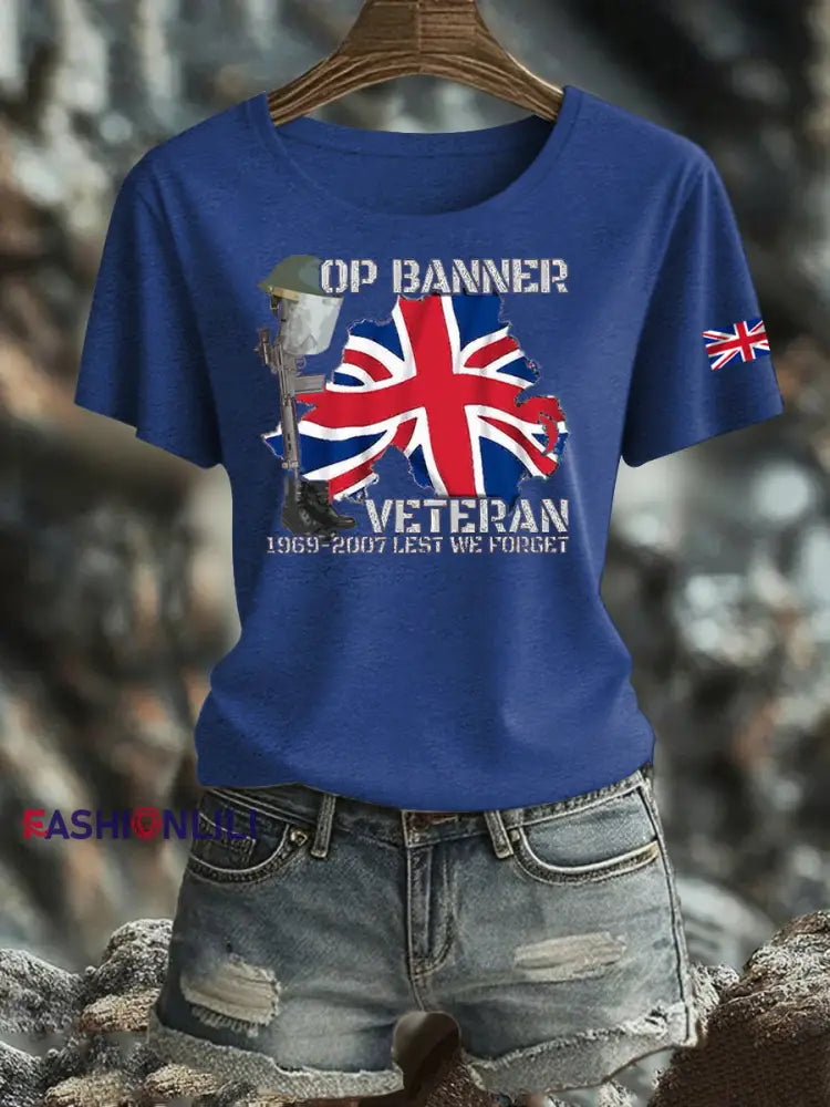 Women’s British Veteran Iron On Short Sleeve T Shirt Navy Blue / S