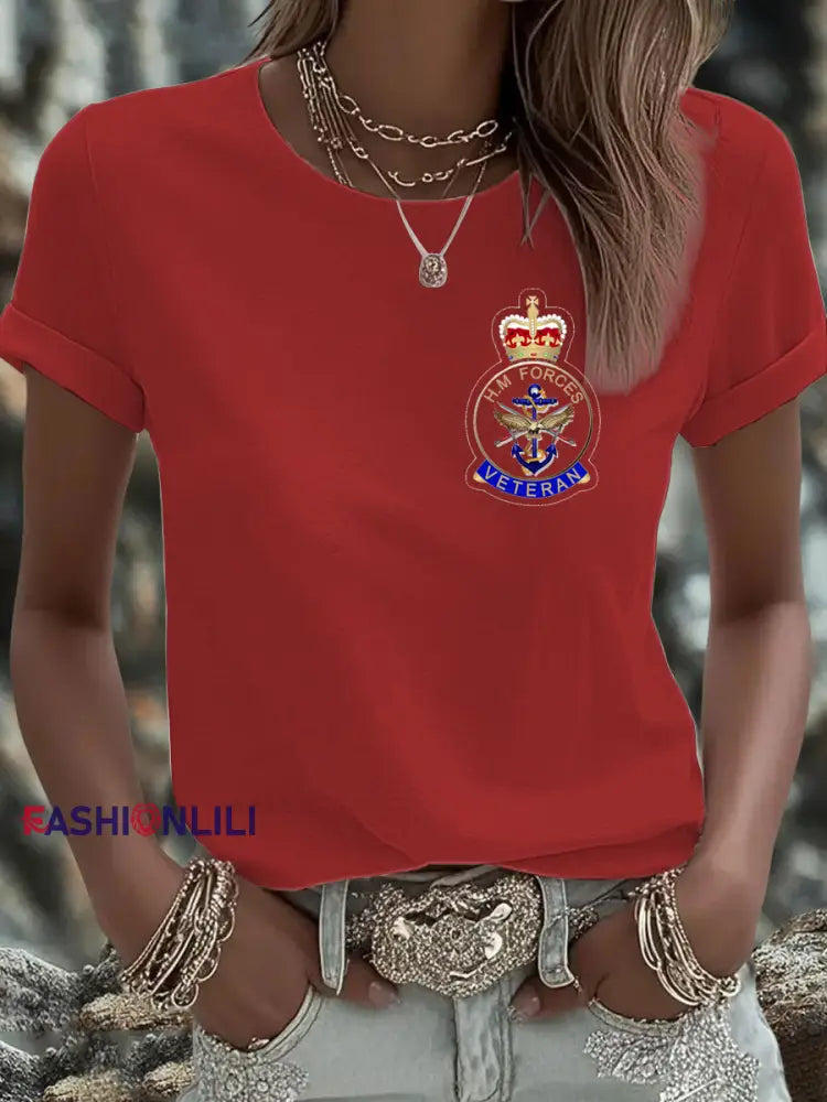 Women’s British Veteran Iron On Short Sleeve T Shirt Red / S