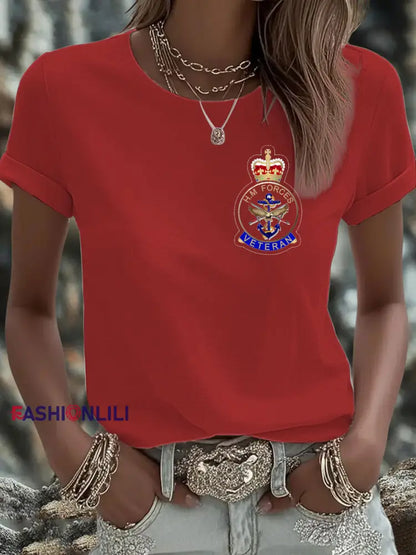 Women’s British Veteran Iron On Short Sleeve T Shirt Red / S