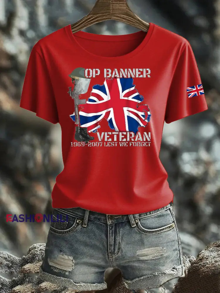 Women’s British Veteran Iron On Short Sleeve T Shirt Red / S