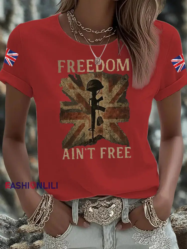 Women’s British Veteran Iron On Short Sleeve T Shirt Red / S