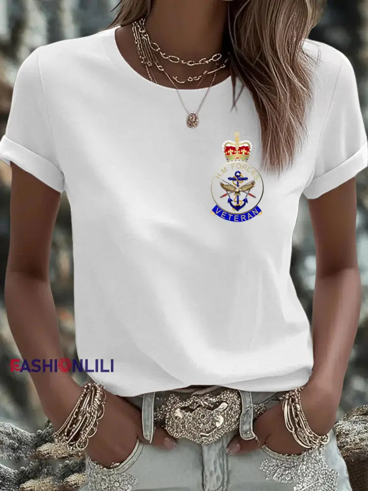 Women’s British Veteran Iron On Short Sleeve T Shirt White / S