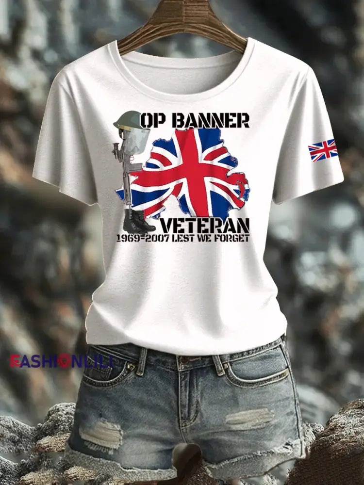 Women’s British Veteran Iron On Short Sleeve T Shirt White / S