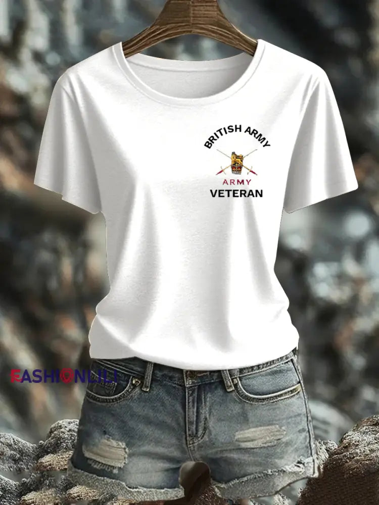 Women’s British Veteran Iron On Short Sleeve T Shirt White / S