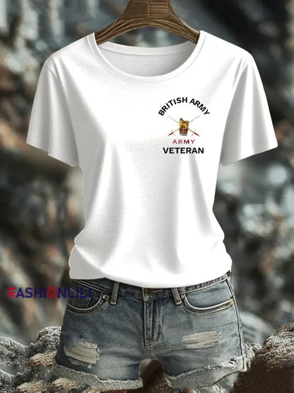 Women’s British Veteran Iron On Short Sleeve T Shirt White / S