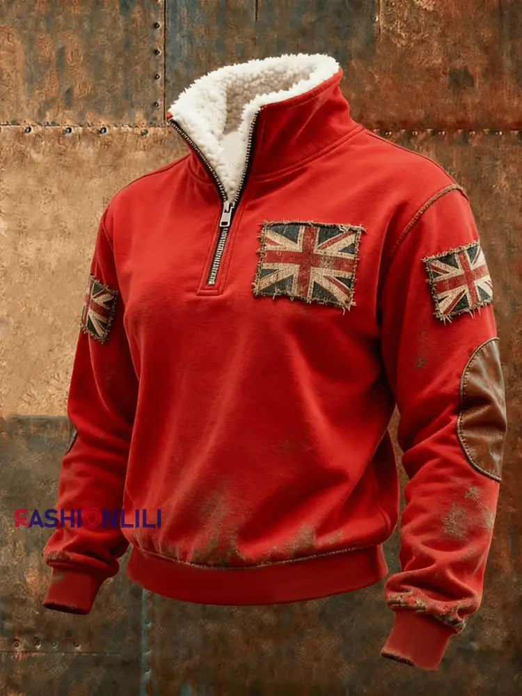 Women’s British vintage flag print Composite Fleece Hoodie Red / S